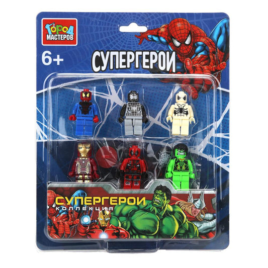 Конструктор фигурки спайдермен+супер герои -6 шт. Город мастеров в кор.2*96шт
