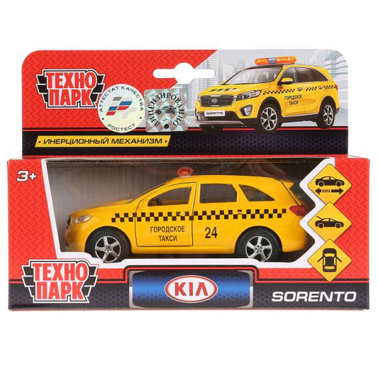 ТМ ТЕХНОПАРК. МАШИНА МЕТАЛЛ. KIA SORENTO PRIME ТАКСИ 12СМ, ОТКРЫВ. ДВЕРИ, ИНЕРЦ. В КОР. в кор.2*24шт