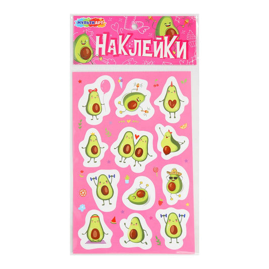 Наклейки бумажные 12х18 см, авокадо МУЛЬТИ АРТ в кор.500шт