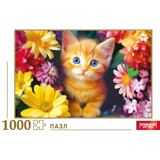 Котёнок в цветах. Пазлы классические. 1000 деталей. 355х235х50 мм. Умные игры в кор.10шт