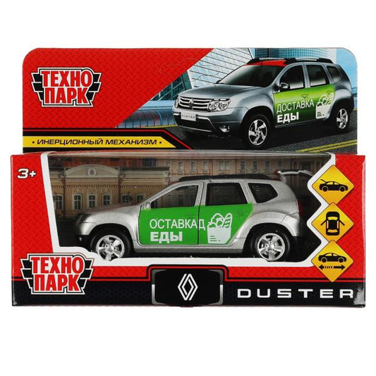 DUSTER-12-VKU Машина металл RENAULT DUSTER ДОСТАВКА длина 12 см, двери, багаж, инерц, кор. Технопарк