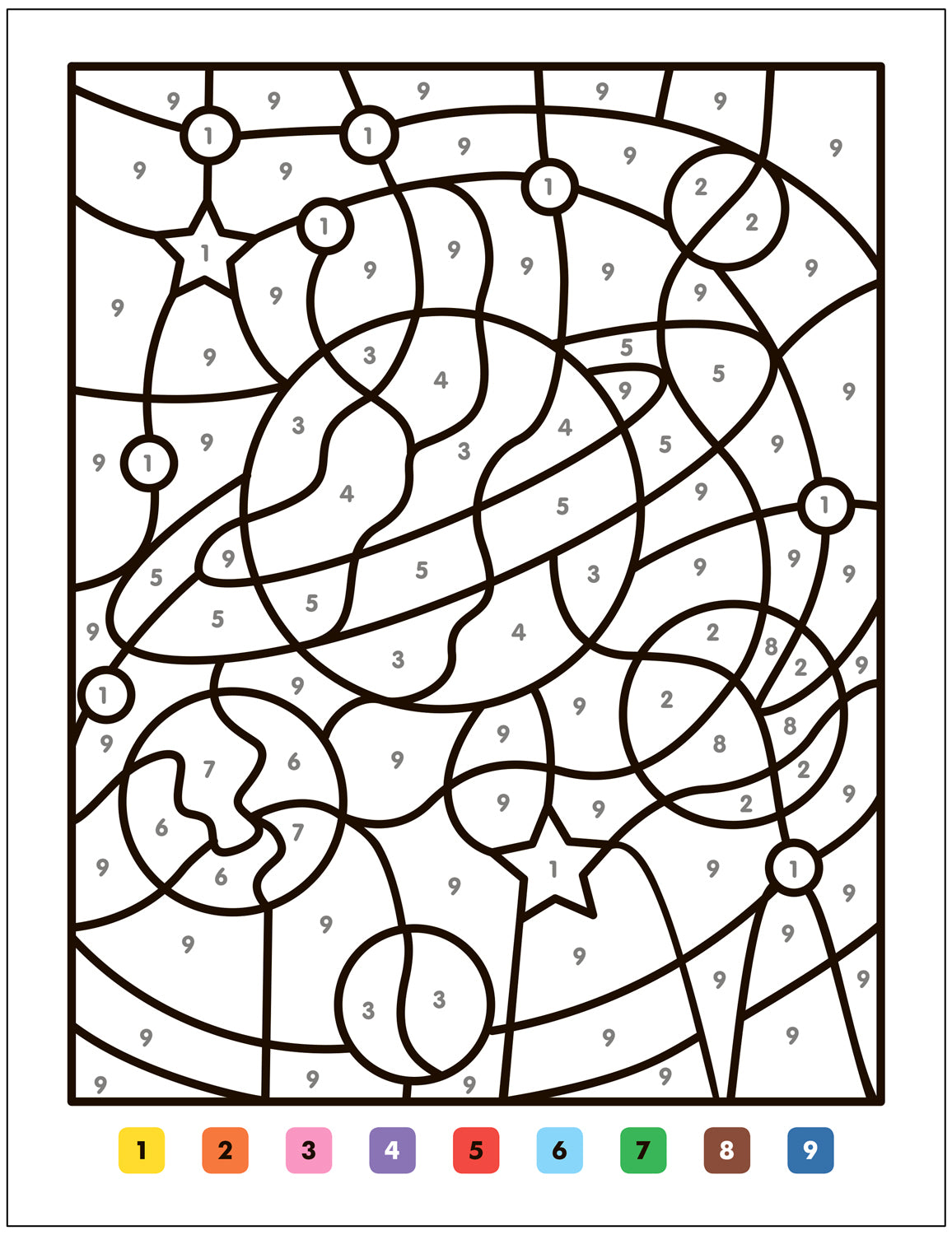 Раскраски по номерам. В космосе