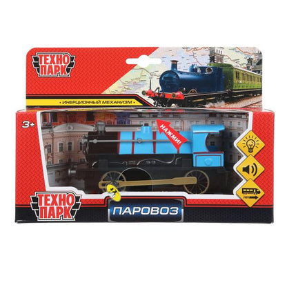Машина металл светзвук паровоз, 14 см, инерц., кор. Технопарк в кор.2*24шт