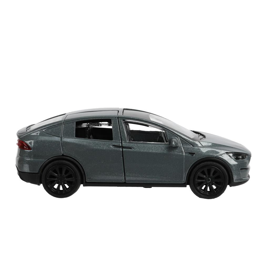 Машина металл tesla model x plaid 12 см, двери, серебр, кор. Технопарк в кор.2*36шт