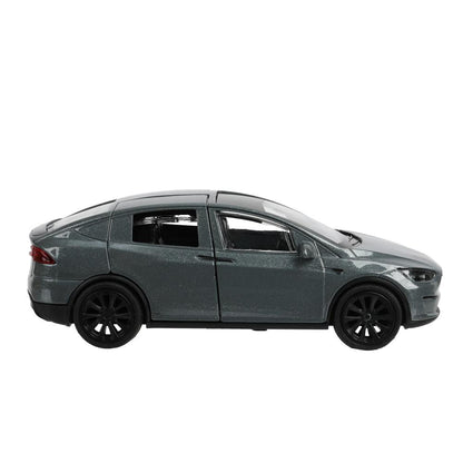 Машина металл tesla model x plaid 12 см, двери, серебр, кор. Технопарк в кор.2*36шт
