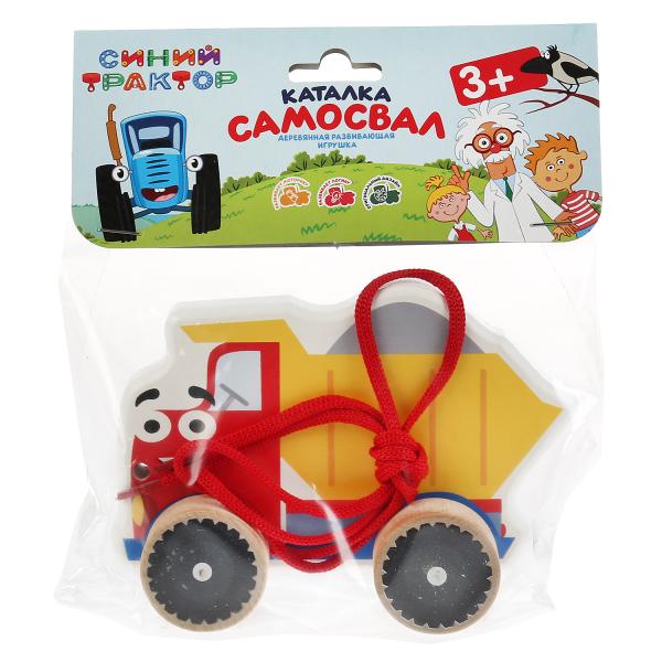 Игрушка деревянная Синий ТРАКТОР каталка САМОСВАЛ 12 см, пакет с хедером Буратино в кор.16шт