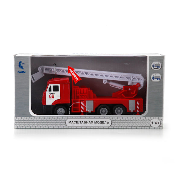 МАШИНА "ТЕХНОПАРК" МЕТАЛЛ. ИНЕРЦ. КАМАЗ ПОЖАРНАЯ, СВЕТ+ЗВУК, 1:43, ОТКРЫВ. ДВЕРИ В КОР. в кор.2*24шт