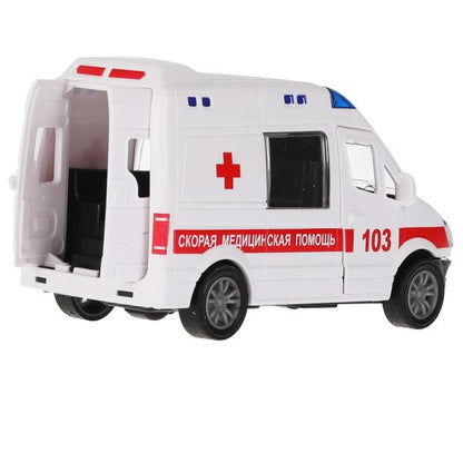 Machine en plastique РЕАНИМАЦИЯ 12,5 см, двери, багажник, инерц., kor. Parc technologique dans le cor.2*72шт