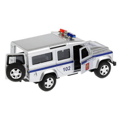 Машина металл светзвук LAND ROVER DEFENDER ПОЛИЦИЯ 12 см, дв, баг, ин, кор. Технопарк в кор.2*36шт