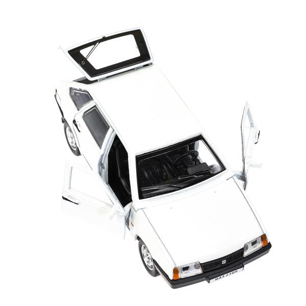 Машина металл Ваз-2109 "СПУТНИК" 12 см, двери, багажник, инер,белый, кор. Технопарк в кор.2*36шт