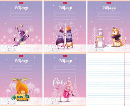 Тетрадь 12 листов, линия, "Счастливчики", в ассортименте