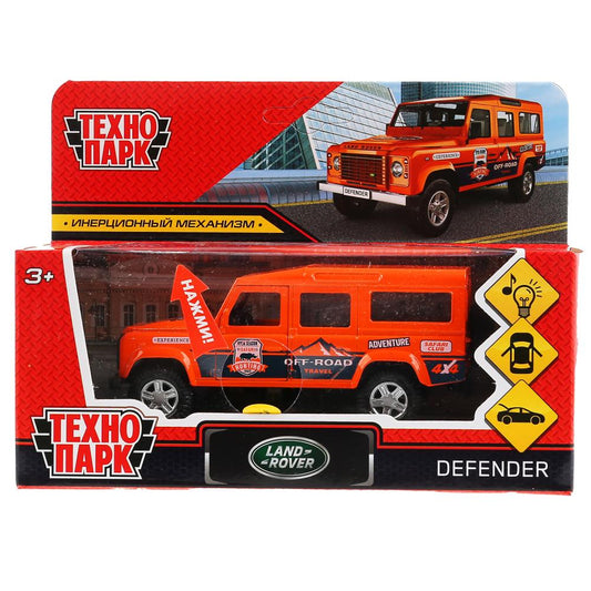Машина металл свет-звук land rover defender спорт 12см,инерц.,оранжевый в кор. Технопарк в кор2*36шт