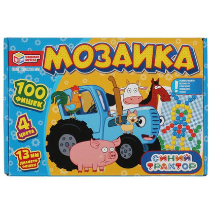 Синий tracteur. Mosaïque en plastique. 100 poissons. 4 jours. Pôle 280х200мм. dans le cor. Умные игры в кор.16шт