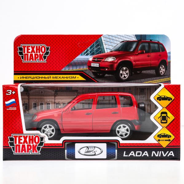 Машина металл LADA NIVA длина 12 см, двери, багажник, инерц, красный, кор. Технопарк в кор.2*36шт