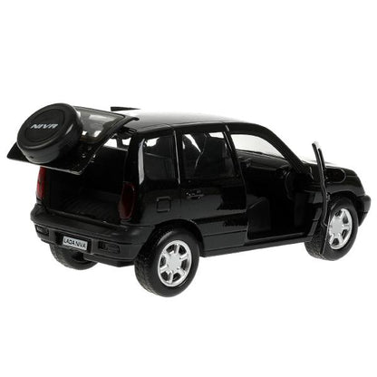 Машина металл LADA NIVA длина 12 см, двери, багажник, инерц, черный, кор. Технопарк в кор.2*36шт