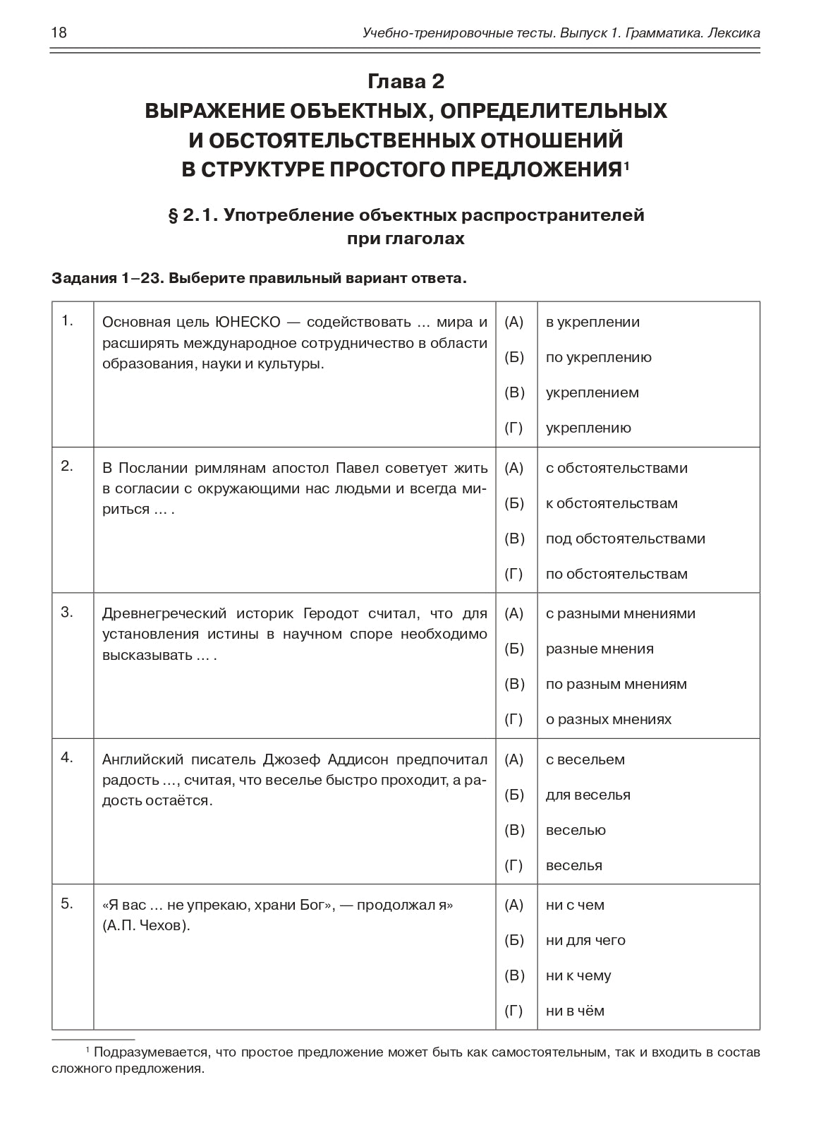 Учебно-тренировочные тесты по русскому языку как иностранному. Выпуск 1. Грамматика. Лексика