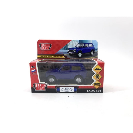 Машина металл LADA 4x4 12 см, двери, багажник, инерц, синий, кор. Технопарк в кор.2*36шт