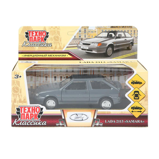 Машина металл ваз-2113 12 см, двери, багаж, инер,серый, кор. Технопарк в кор.2*36шт