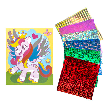Набор для творчества. Аппликация фольгой "Единорог" размер 138х165 мм (конверт, 6 цв)