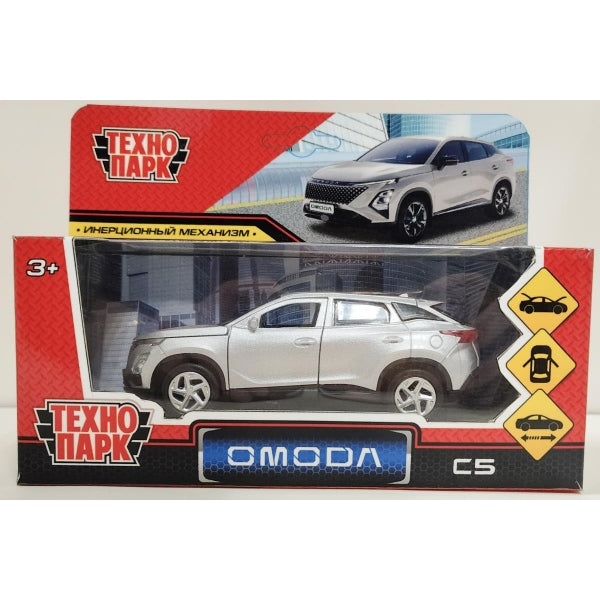 Машина металл omoda c5 12 см, двери, капот, багажн, инерц, серебристый, Технопарк