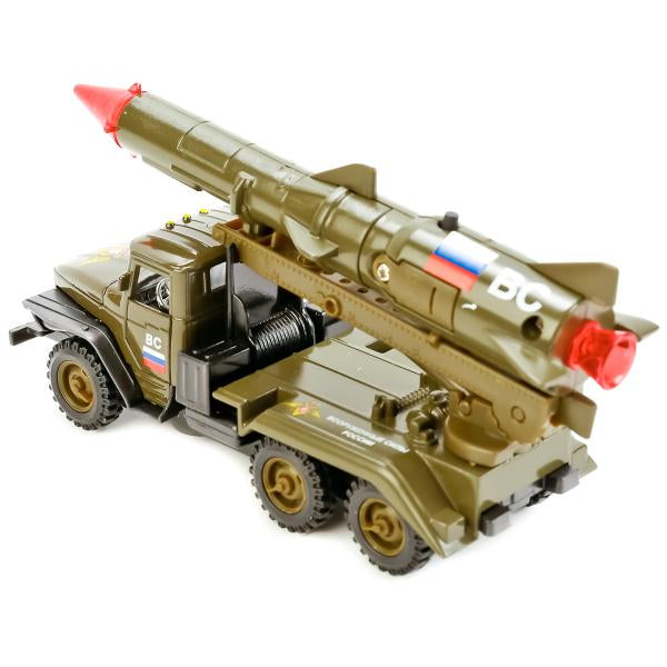 Машина металл УРАЛ против с ракетой 15 см, дв., капот, подв. дет., инерц., кор. Технопарк в кор.2*24шт