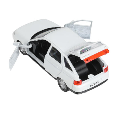 Машина металл ваз-2112 12 см, двери, багаж, белый, кор. Технопарк в кор.2*36шт