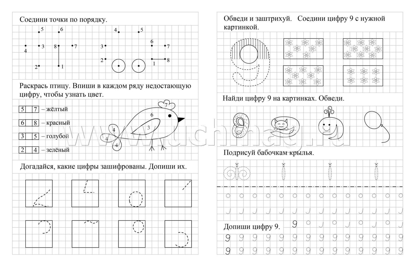 ФГОС Математические прописи. Учим цифры и решаем логические задачки. 7-8 лет. Пиши, решай, логику развивай. Задания по симметрии, умные задачки, графические диктанты. 16 стр.