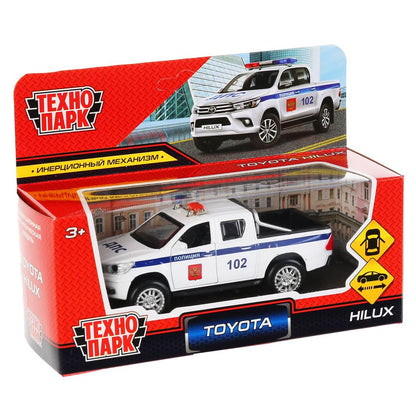 Machine en métal toyota hilux politique, 12 cm, ouverte. двери, инерц, белый, в кор. Parc technologique dans le cor.2*36шт
