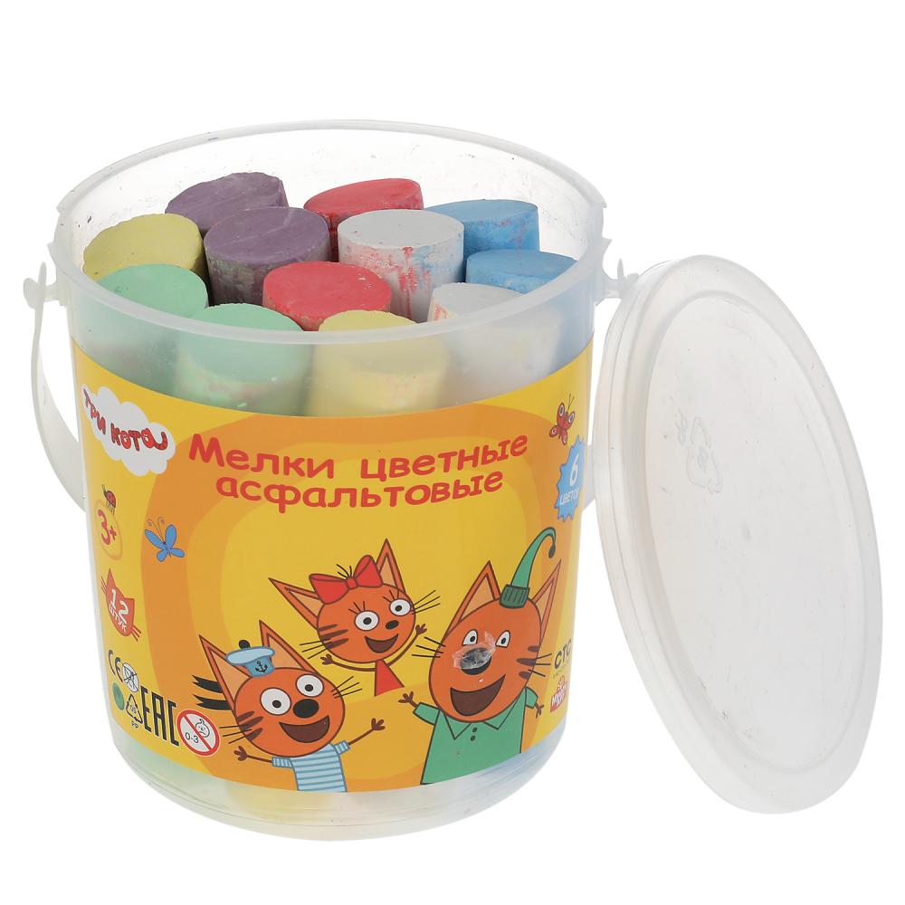Мелки цветные асфальтовые для творчества, Три Кота 12 шт (6 цв), в ведре МУЛЬТИ АРТ в кор.24наб