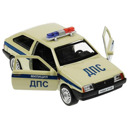 Машина металл LADA-2108/21099 МИЛИЦИЯ 12см, двер,баг,инерц, ассорт, дис. Технопарк уп-12шт в кор.6уп