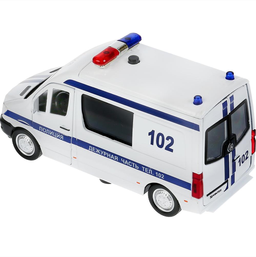 Машина свет-звук MERCEDES-BENZ SPRINTER ПОЛИЦИЯ, 14 см, свет-звук, двер, ин, Технопарк в кор.2*32шт