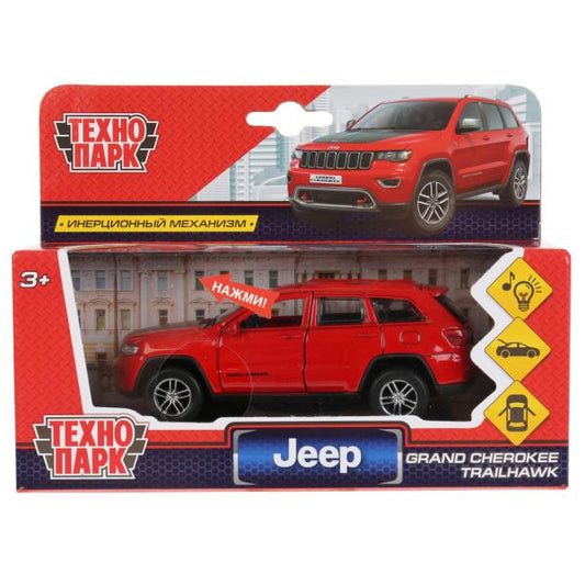 Машина металл свет-звук JEEP GRAND CHEROKEE 12 см, двер, баг, ин, крас, кор. Технопарк в кор.2*36шт