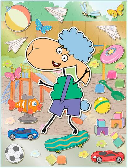 Отель у овечек. Аппликация наклейками объемная картина "Барашек Беня на скейте"