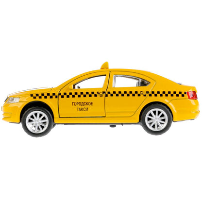 Машина металл SKODA OCTAVIA ТАКСИ, длина 12 см, откр дв, багаж, инерц. в кор. Технопарк в кор.2*36шт
