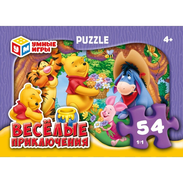 Весёлые приключения.Пазлы классические в коробке. 54 детали. Умные игры в уп.32шт в кор.8уп