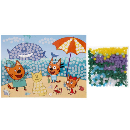 Набор д/детского тв-ва Три Кота аппликация из помпонов, 17*23 см МУЛЬТИ АРТ в кор.100шт