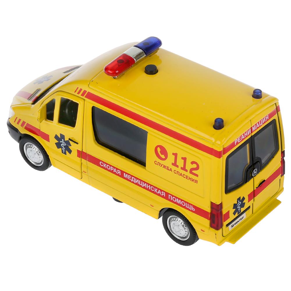 Машина металл свет-звук "mercedes-Benz sprinter реанимация" 14см,инерц. в кор. Технопарк в кор2*32шт