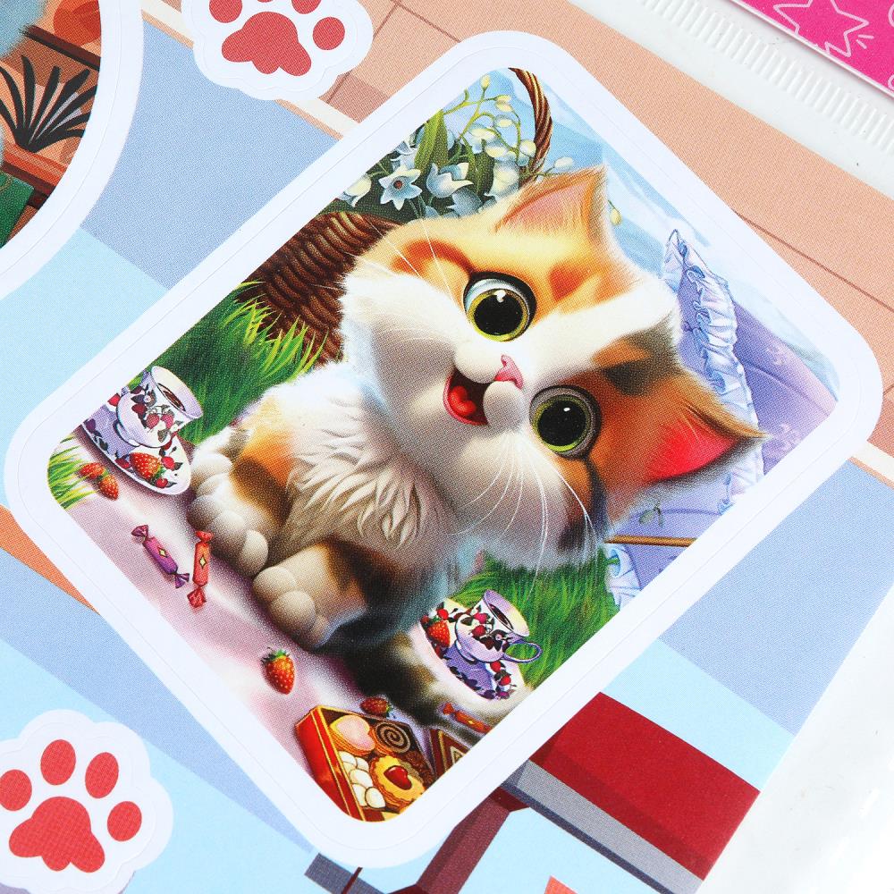 Наклейки бумажные, а5, коты МУЛЬТИ АРТ в кор.500шт