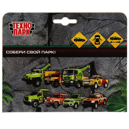 Machine métallique UAZ 12 cm, dv., bagag., инерц., окрас динозавр, kor. Parc technologique en cor.2*24шт