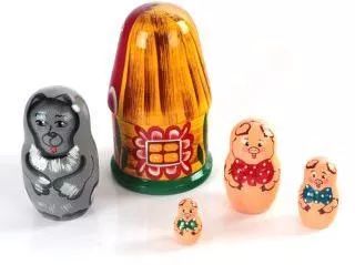 Матрешка "Три поросенка" (5 в 1: дом, волк, 3 поросенка) арт.Р-45/932 (РНИ) /24