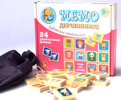 Игра настольная МЕМО деревянная "Забавные зверюшки"