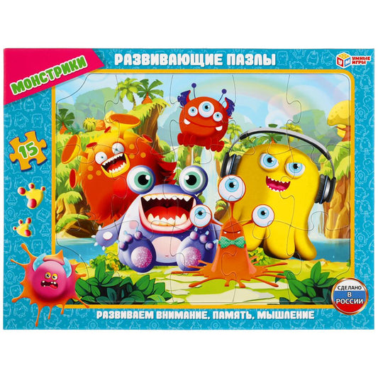 308417 Монстрики. Пазлы в рамке (15 дет.) Умные игры в кор.50шт