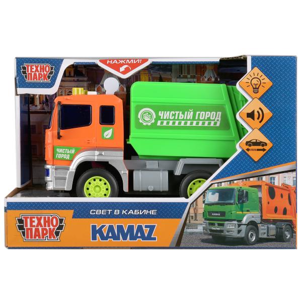 Машиназвук на бат свет+ Камаз "камаз мусоровоз" 17см, пласт, инерц. в кор. Технопарк в кор.36шт