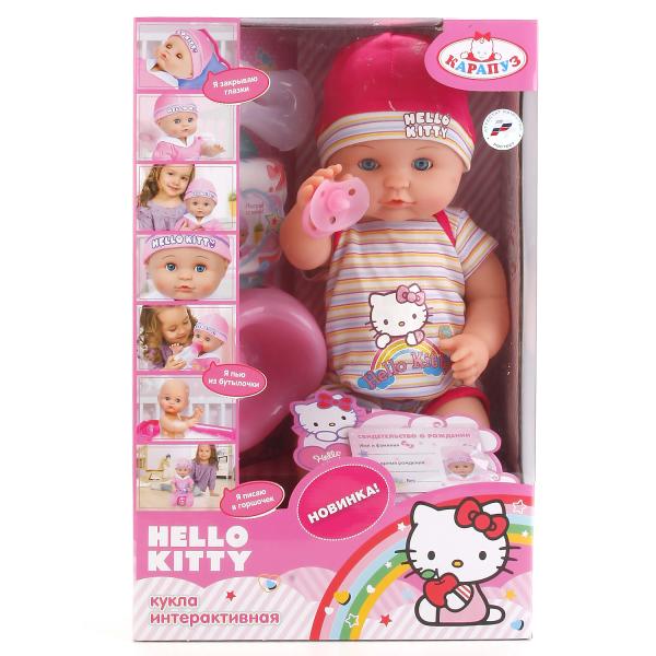 ПУПС "КАРАПУЗ" HELLO KITTY 40СМ, 3 ФУНКЦИИ, ПЬЕТ И ПИСАЕТ, С АКСЕСС. В РУСС. КОР. в кор.8шт