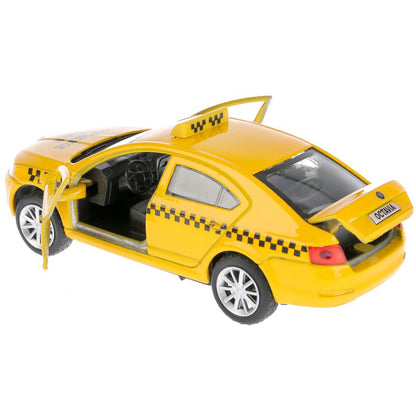 Машина металл SKODA OCTAVIA ТАКСИ, длина 12 см, откр дв, багаж, инерц. в кор. Технопарк в кор.2*36шт
