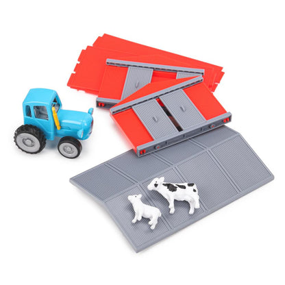 Модель пластик СИНИЙ ТРАКТОР ГАРАЖ с коровой и овцой ИГРАЕМ ВМЕСТЕ в кор.2*48шт