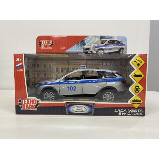 Машина металл свет-звук LADA VESTA SW CROSS ПОЛИЦИЯ 17,5см, двери, кор. Технопарк в кор.2*24шт