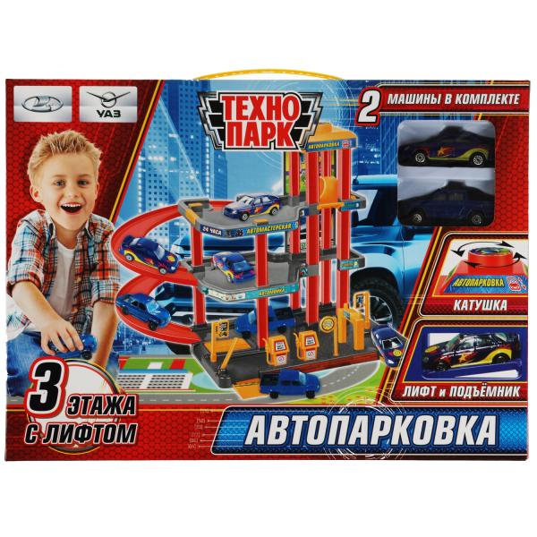 1304I008-R1 340999 Игрушка пластик автопарковка+2 машин.., 3 эт., лифт, заправ.,кор. Технопарк в кор