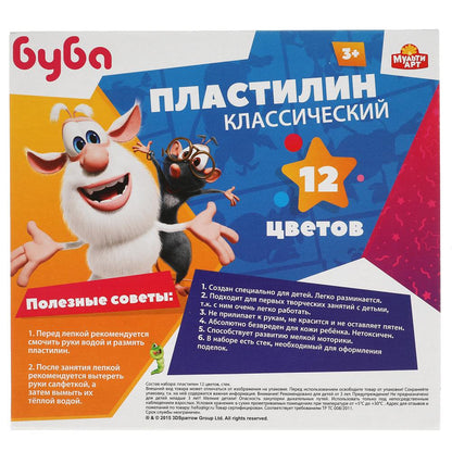 Пластилин классический БУБА 12 цв (180 г) MultiArt в кор.16шт