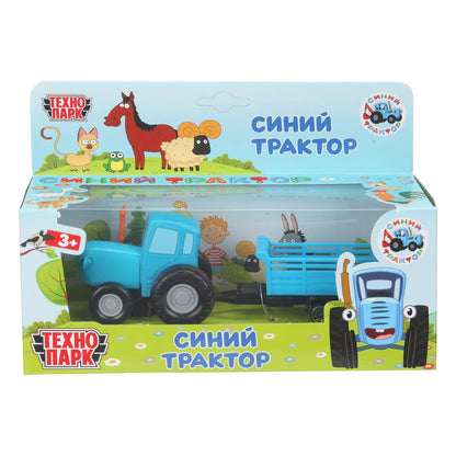 Машина металл СИНИЙ ТРАКТОР синий трактор с телегой 7,5 см, синий, кор. Технопарк в кор.2*36шт